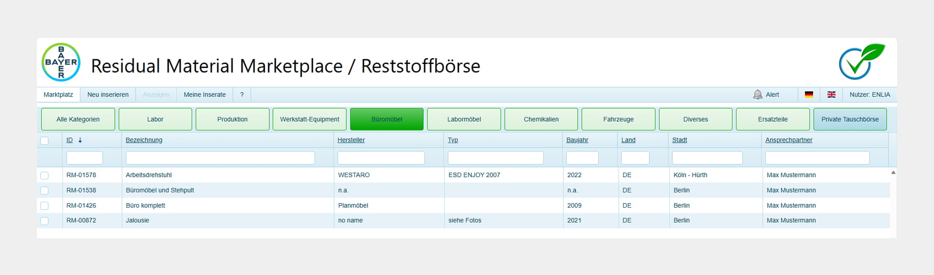 Screenshot waveware Business-Anwendung Bayer AG